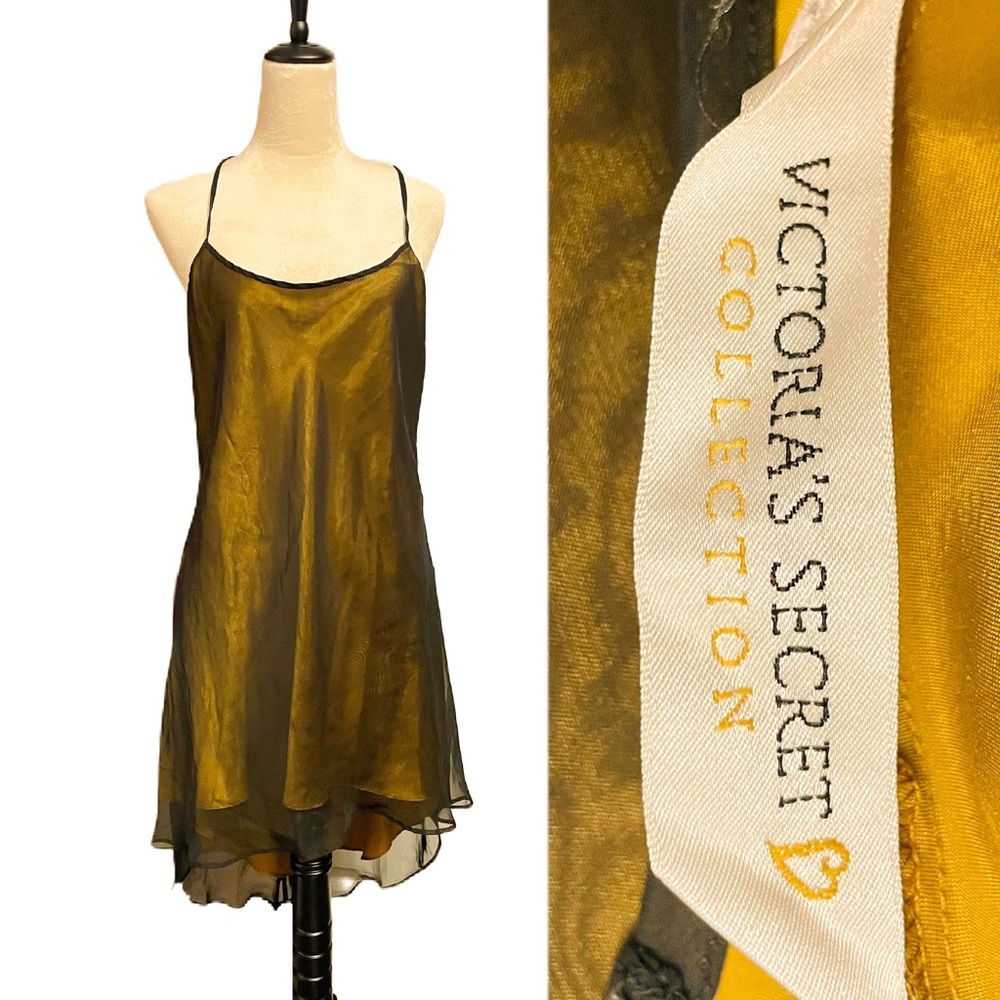 VTG Y2K 90’s Victoria’s Secret Mesh & Satin High Low Slip Dress - Picture 1 of 12